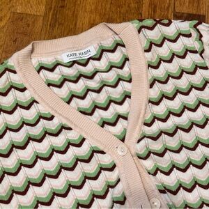 Kate Kasin XXL Chevron Sweater - Green, Brown, and Cream